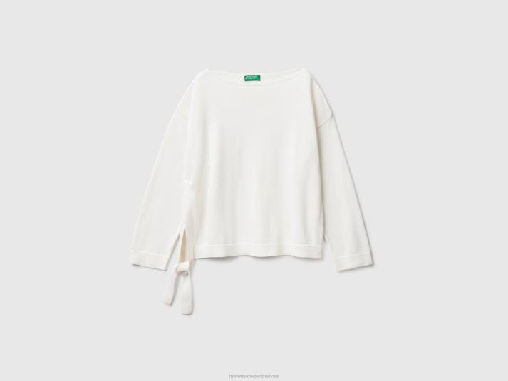 vrouwen Benetton trui met veters en boothals romig wit 4R62118
