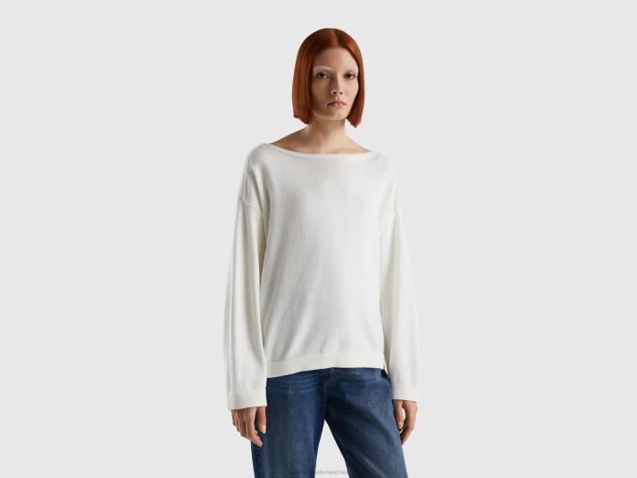 vrouwen Benetton trui met veters en boothals romig wit 4R623606