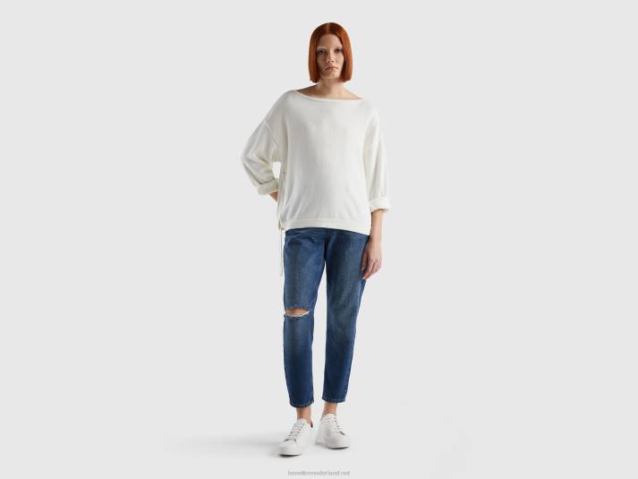 vrouwen Benetton trui met veters en boothals romig wit 4R623606