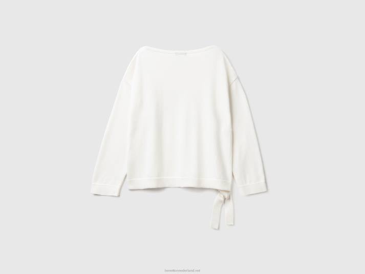 vrouwen Benetton trui met veters en boothals romig wit 4R623606