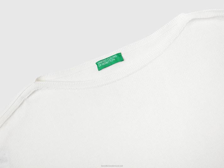 vrouwen Benetton trui met veters en boothals romig wit 4R623606