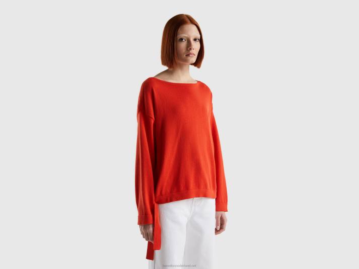 vrouwen Benetton trui met veters en boothals rood 4R623535