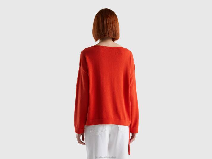 vrouwen Benetton trui met veters en boothals rood 4R6241
