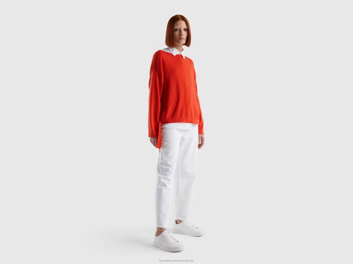 vrouwen Benetton trui met veters en boothals rood 4R6241