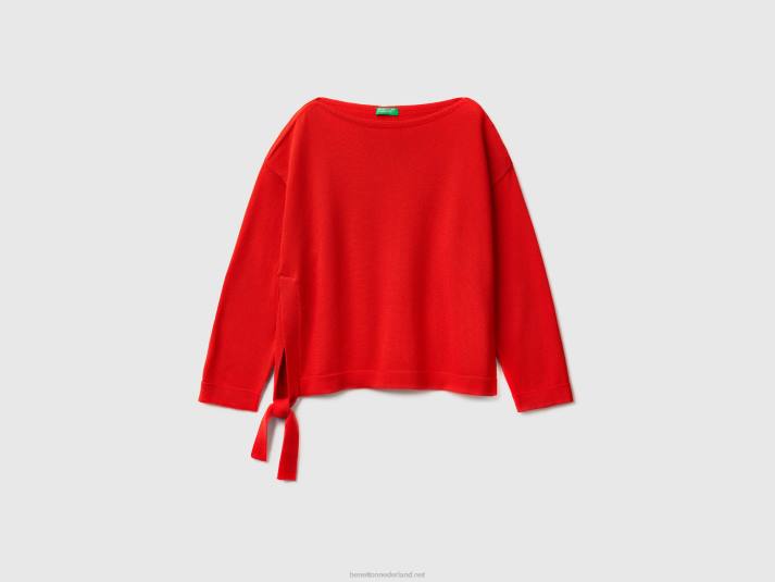 vrouwen Benetton trui met veters en boothals rood 4R6241