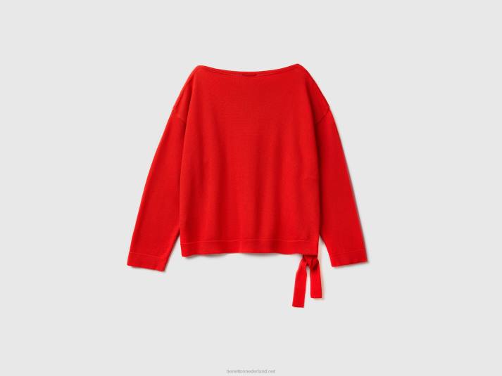 vrouwen Benetton trui met veters en boothals rood 4R6241