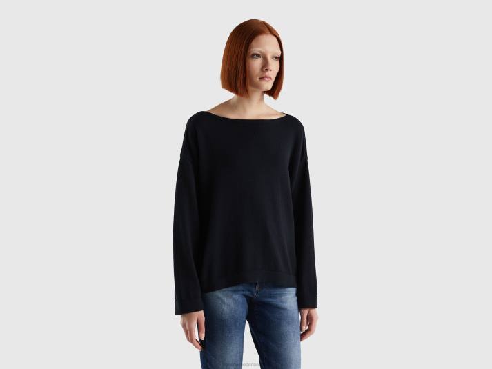vrouwen Benetton trui met veters en boothals zwart 4R6222