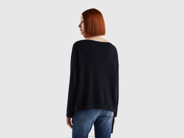 vrouwen Benetton trui met veters en boothals zwart 4R6222