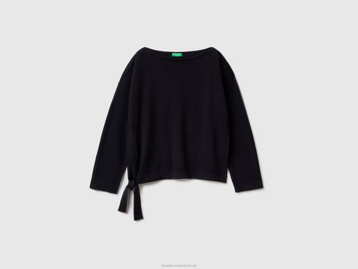 vrouwen Benetton trui met veters en boothals zwart 4R6222