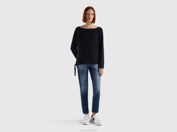 vrouwen Benetton trui met veters en boothals zwart 4R623502