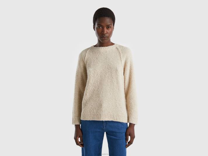 vrouwen Benetton trui van bouclégaren beige 4R623491