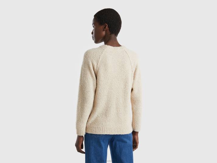 vrouwen Benetton trui van bouclégaren beige 4R623491