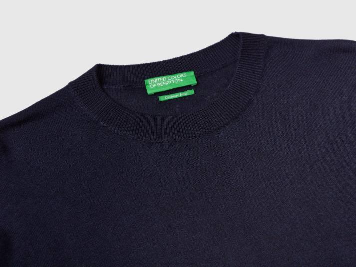 vrouwen Benetton trui van viscosemix met splitten donkerblauw 4R6242