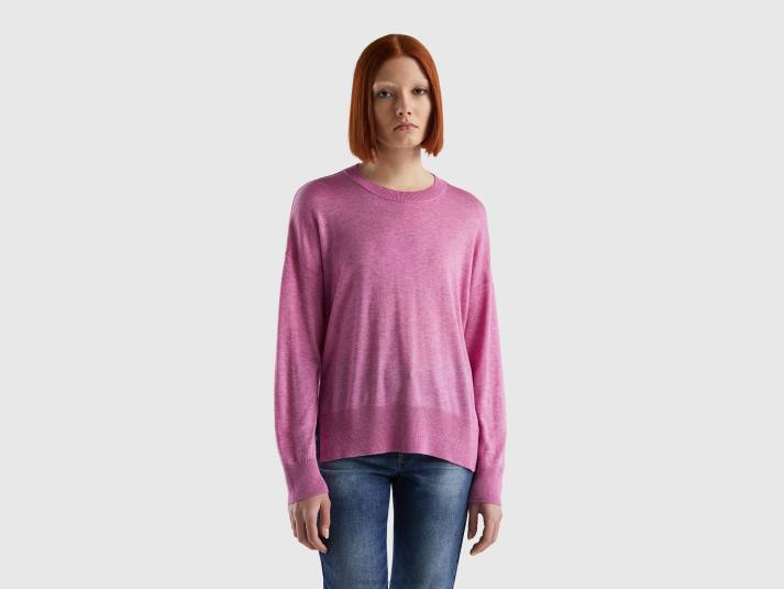 vrouwen Benetton trui van viscosemix met splitten fuchsia 4R623483