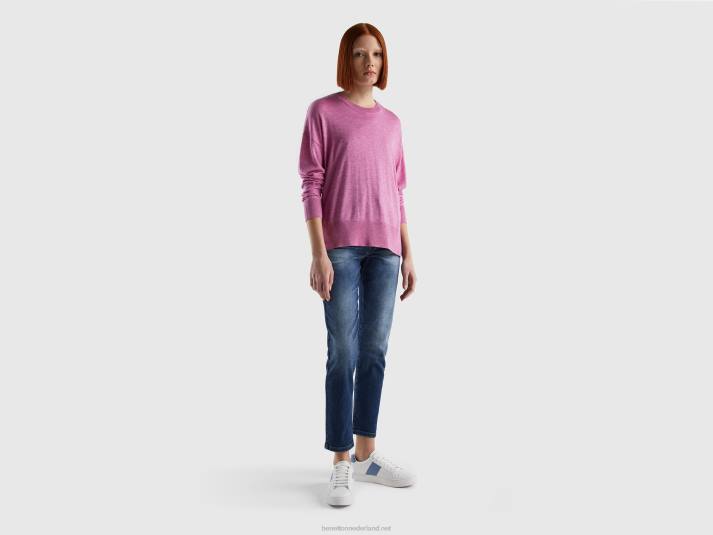 vrouwen Benetton trui van viscosemix met splitten fuchsia 4R623483