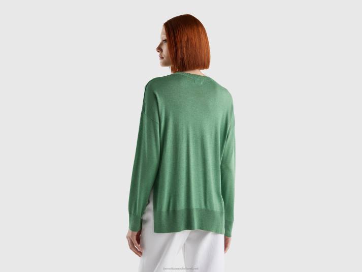 vrouwen Benetton trui van viscosemix met splitten groente 4R62121