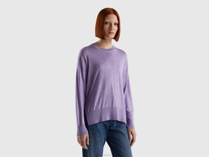 vrouwen Benetton trui van viscosemix met splitten lila 4R62122