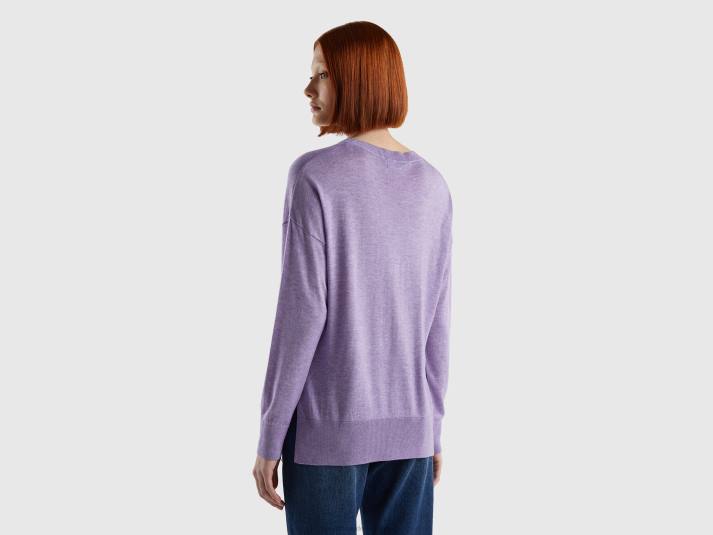 vrouwen Benetton trui van viscosemix met splitten lila 4R62122