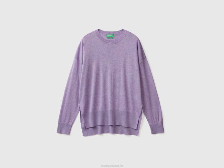 vrouwen Benetton trui van viscosemix met splitten lila 4R62122