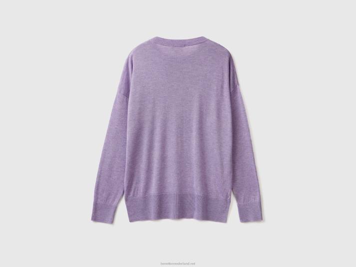 vrouwen Benetton trui van viscosemix met splitten lila 4R62122