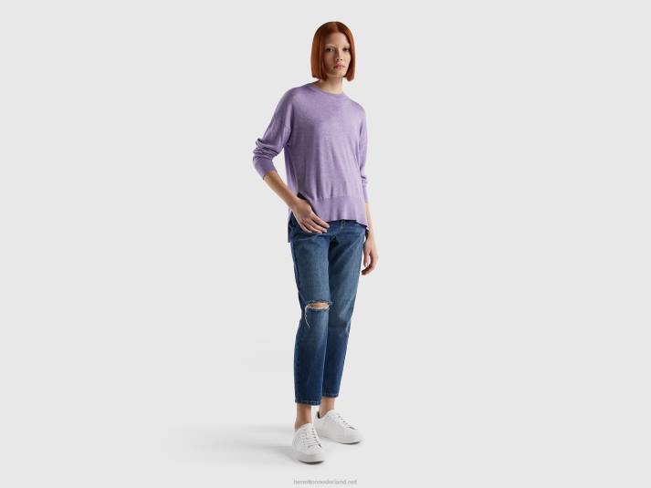 vrouwen Benetton trui van viscosemix met splitten lila 4R623610