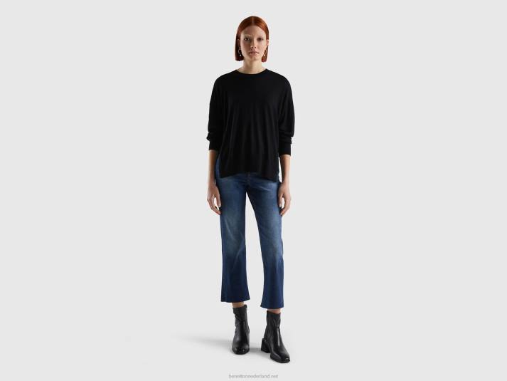 vrouwen Benetton trui van viscosemix met splitten zwart 4R6215