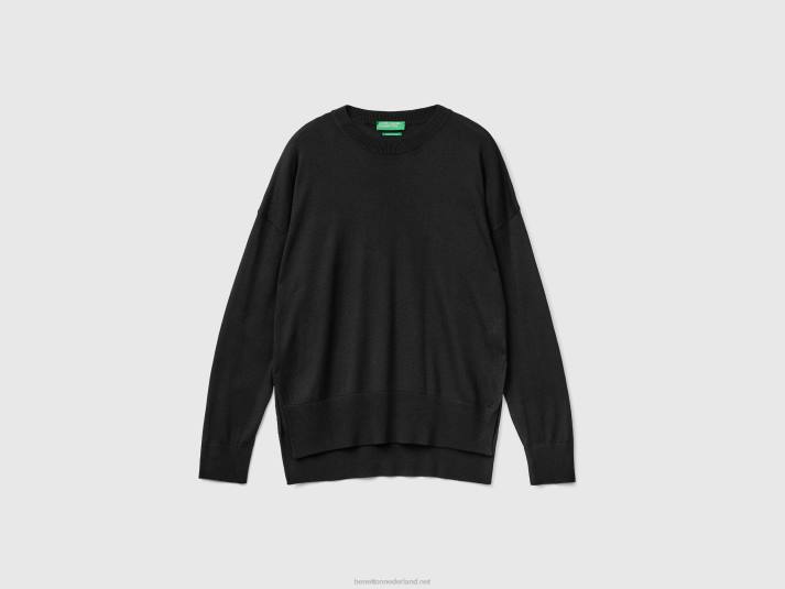 vrouwen Benetton trui van viscosemix met splitten zwart 4R6215