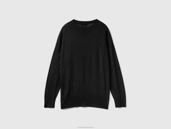 vrouwen Benetton trui van viscosemix met splitten zwart 4R6215