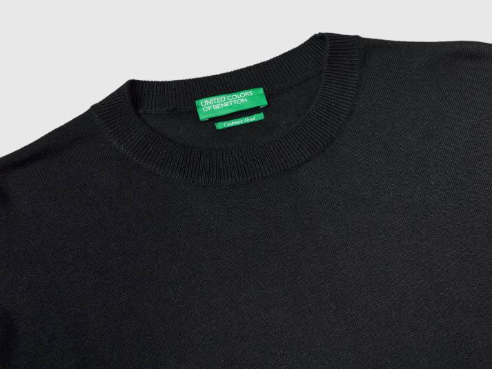 vrouwen Benetton trui van viscosemix met splitten zwart 4R6215