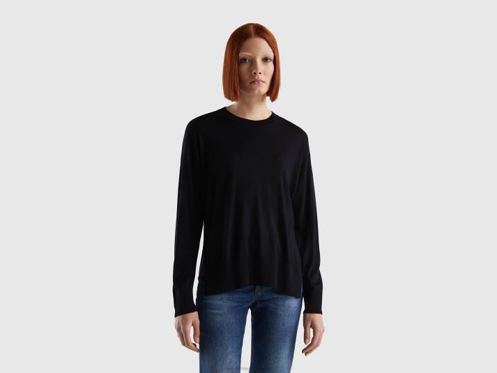 vrouwen Benetton trui van viscosemix met splitten zwart 4R623590
