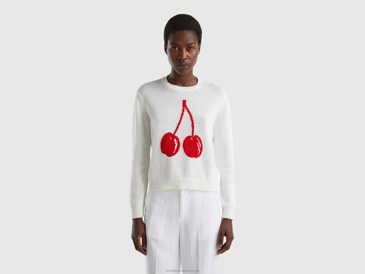 vrouwen Benetton witte trui met kersen inleg wit 4R623536