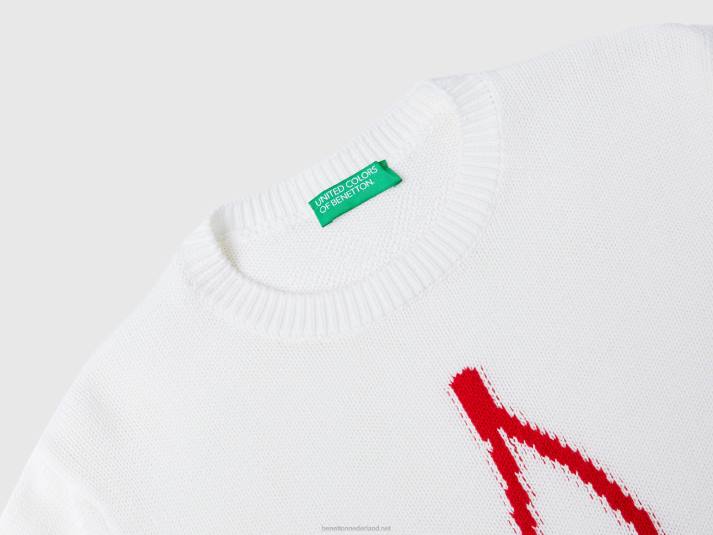 vrouwen Benetton witte trui met kersen inleg wit 4R6268