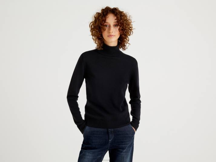 vrouwen Benetton zwarte coltrui van zuivere merinowol zwart 4R62177