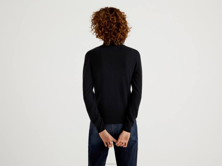 vrouwen Benetton zwarte coltrui van zuivere merinowol zwart 4R62177