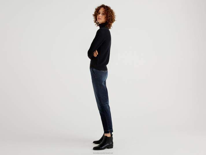 vrouwen Benetton zwarte coltrui van zuivere merinowol zwart 4R62177