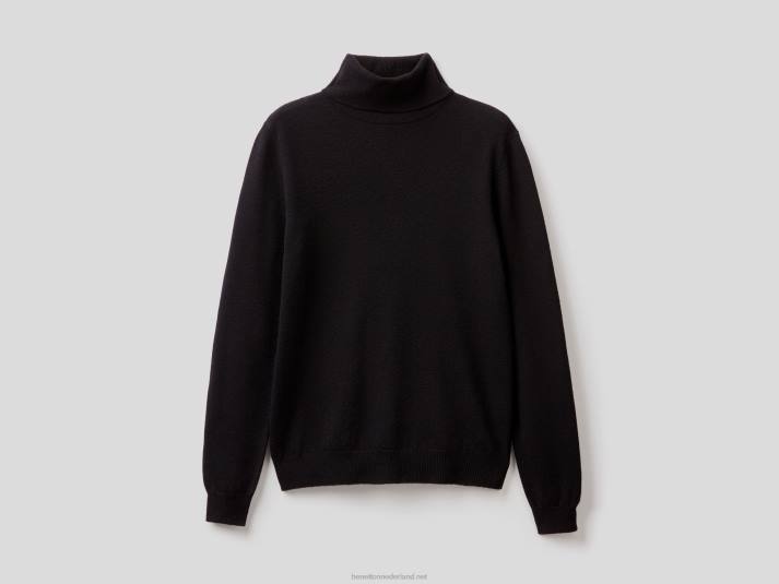 vrouwen Benetton zwarte coltrui van zuivere merinowol zwart 4R62177