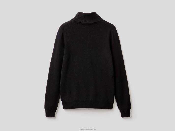vrouwen Benetton zwarte coltrui van zuivere merinowol zwart 4R623650