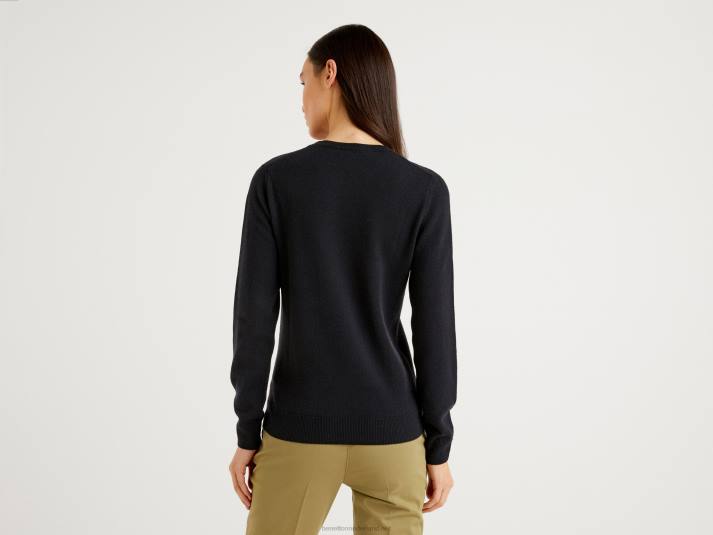 vrouwen Benetton zwarte trui met ronde hals van merinowol zwart 4R623633