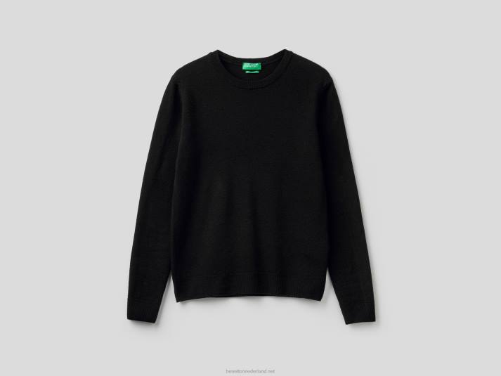 vrouwen Benetton zwarte trui met ronde hals van merinowol zwart 4R623633
