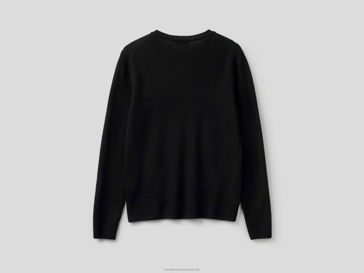 vrouwen Benetton zwarte trui met ronde hals van merinowol zwart 4R623633