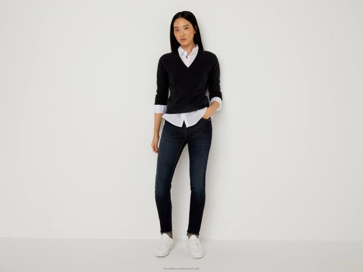 vrouwen Benetton zwarte trui met v-hals van zuivere merinowol zwart 4R623697