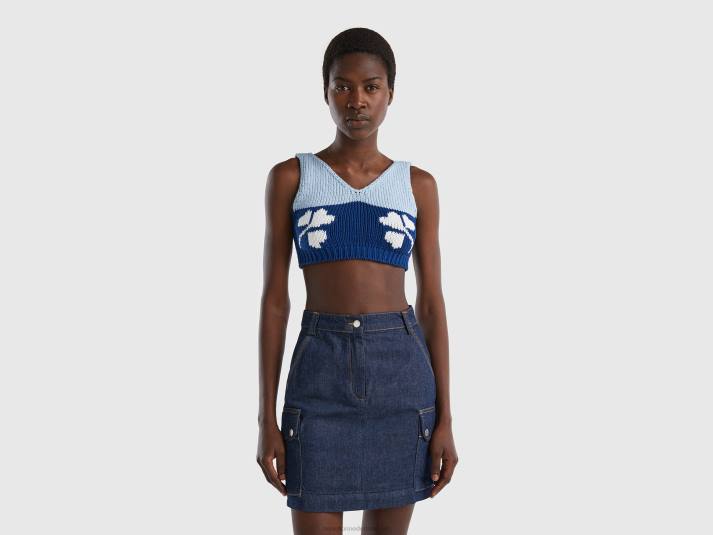 vrouwen Benetton blauwe cropped top met bloemeninleg blauw 4R62306