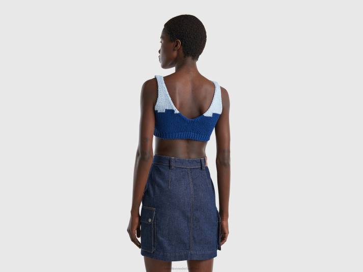 vrouwen Benetton blauwe cropped top met bloemeninleg blauw 4R62306