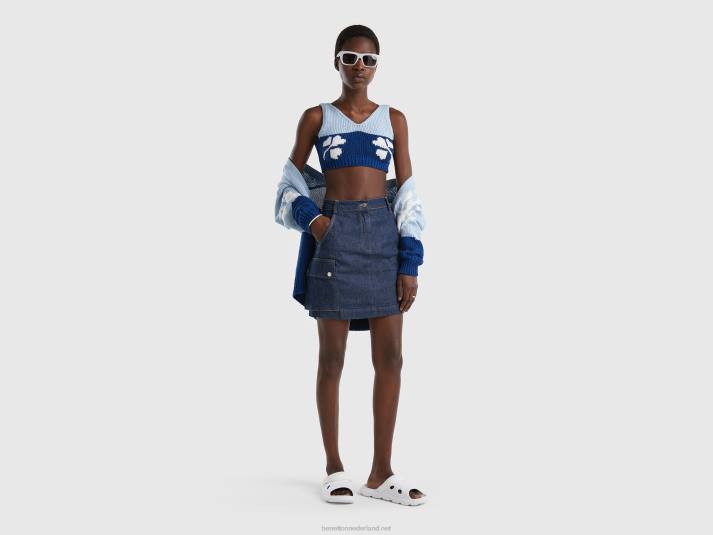 vrouwen Benetton blauwe cropped top met bloemeninleg blauw 4R62306
