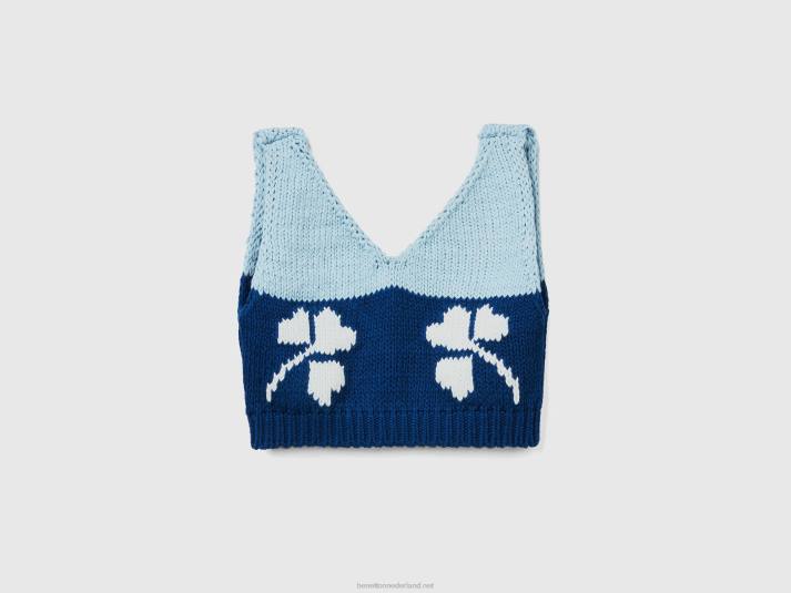 vrouwen Benetton blauwe cropped top met bloemeninleg blauw 4R62306