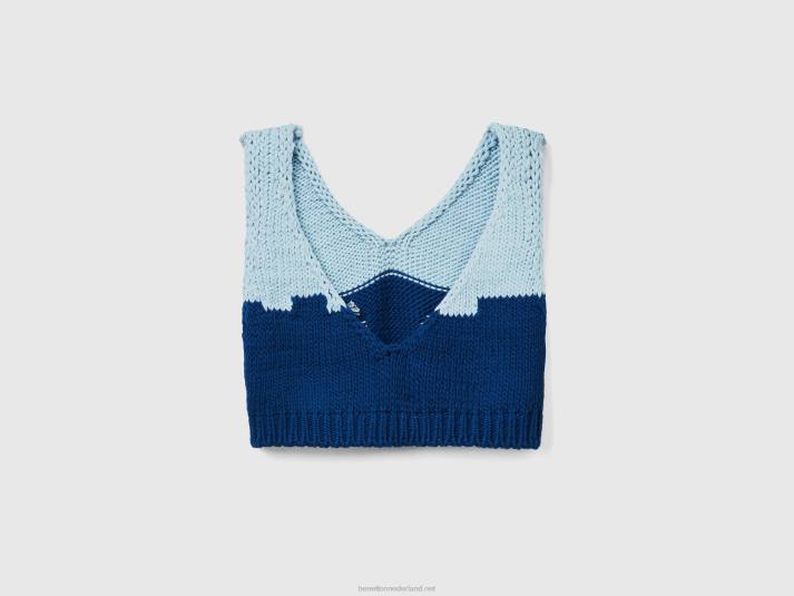 vrouwen Benetton blauwe cropped top met bloemeninleg blauw 4R62306