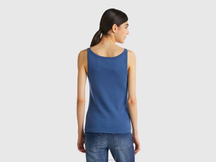 vrouwen Benetton blauwe tanktop van zuiver katoen blauw 4R62459