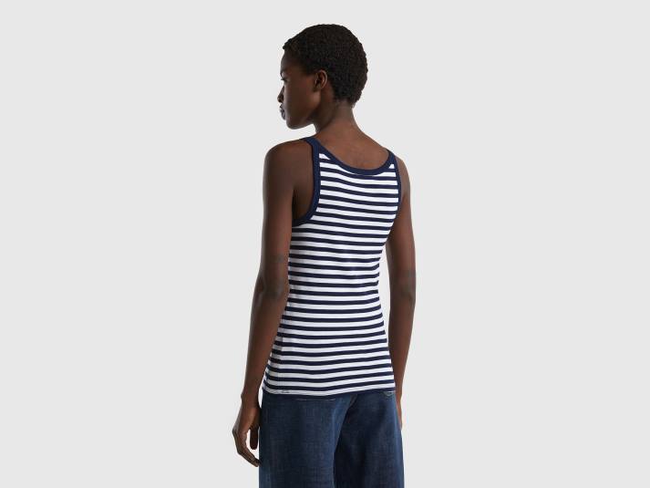 vrouwen Benetton donkerblauw gestreepte tanktop van 100% katoen donkerblauw 4R62474