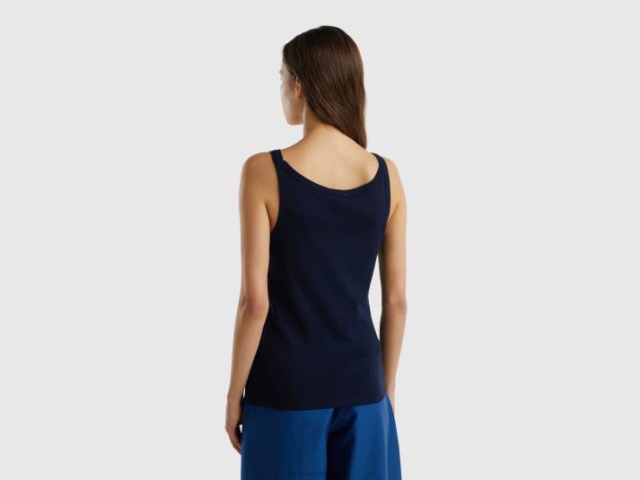 vrouwen Benetton donkerblauwe tanktop van zuiver katoen donkerblauw 4R62431
