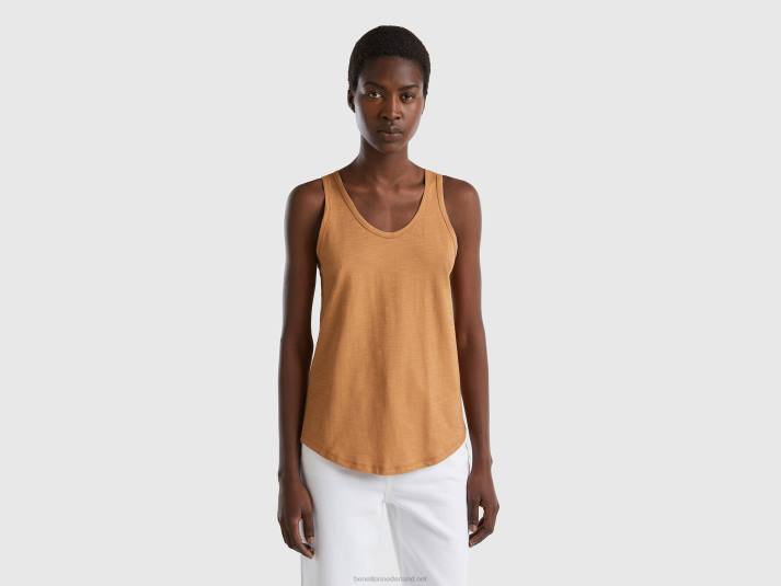 vrouwen Benetton tanktop van lichtgewicht katoen beige 4R623854